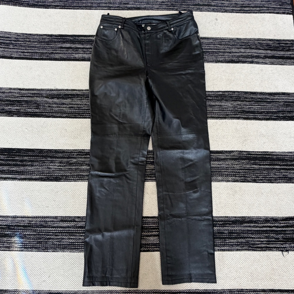 Newport News Easy Style Women's Vintage Straight Leg Black Leather Pant Size‎ 12